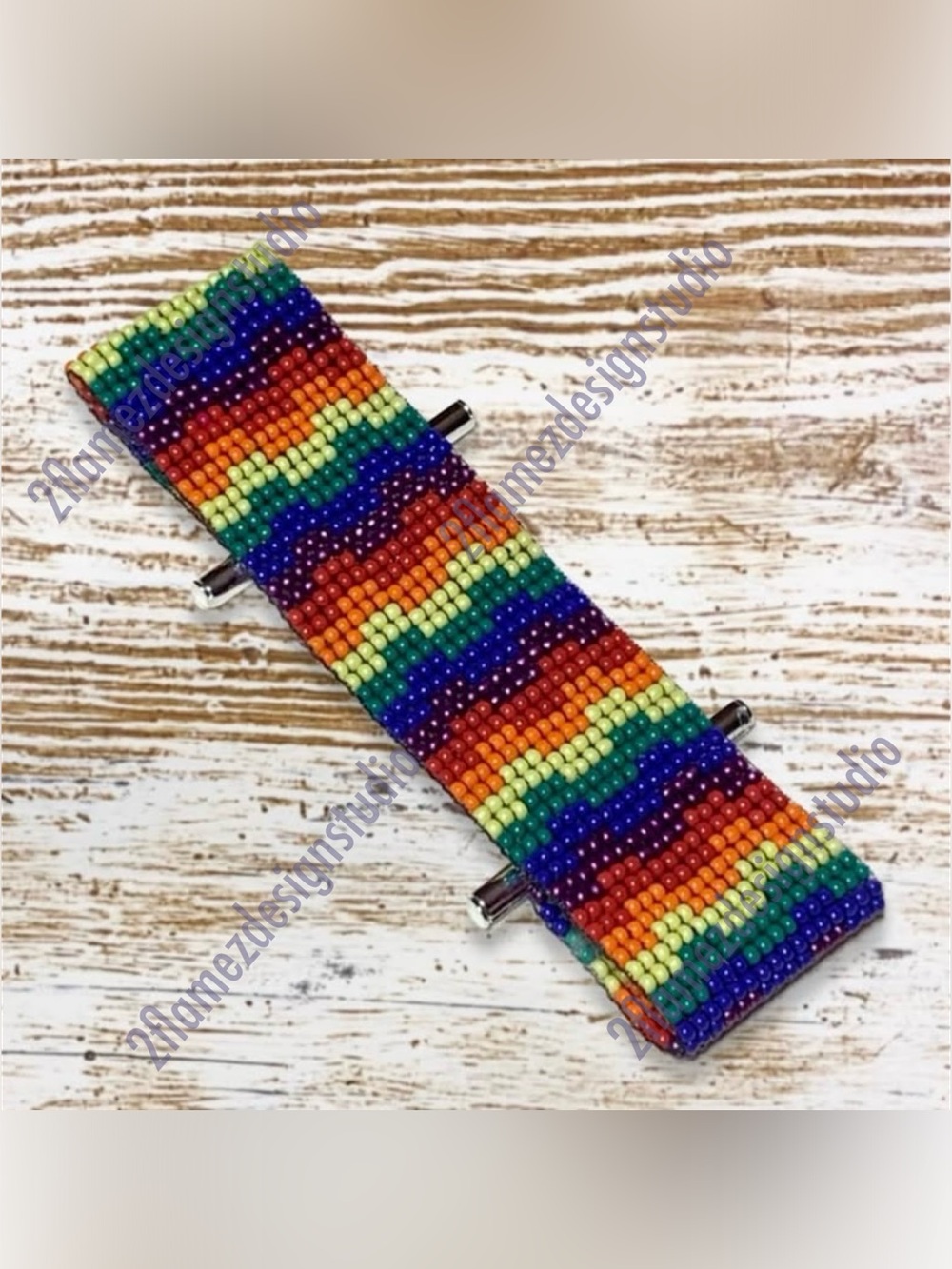 Handmade ‘Digital Rainbow’ Seed Bead Bracelet - 8.75”